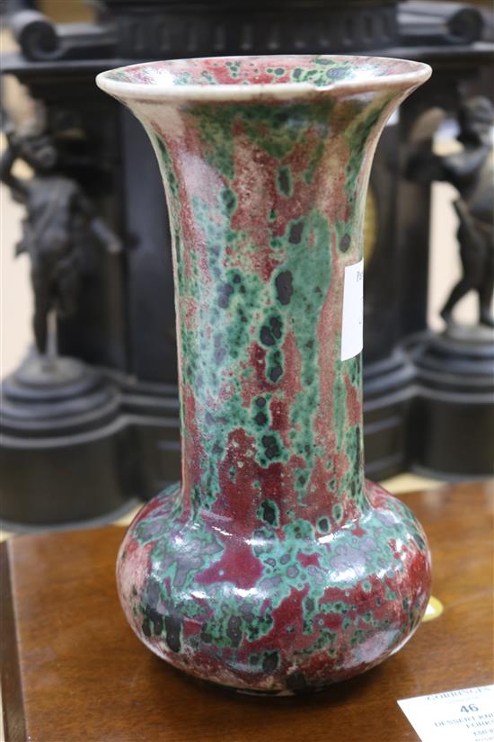 Victorian overlaid glass candlesticks, Ruskin vase, tray etc